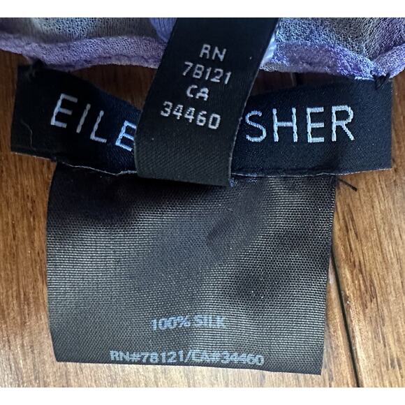 Eileen Fisher Womens Artisanal Silk Tasseled Square Scarf Wrap Blue Purple NWT - Picture 8 of 8